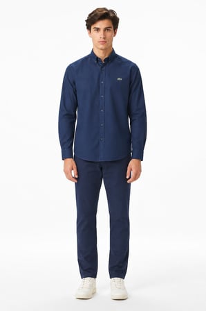Lacoste Mens Slim Fit Navy Shirt Dar Kesim Pamuklu Erkek Gömlek Lacivert