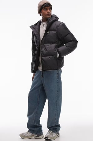 Lacoste Relaxed Fit Down Fill Jacket Kaz tüyü Dolgu Sabit Kapüşonlu Siyah Mont