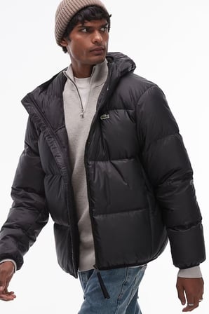 Lacoste Relaxed Fit Down Fill Jacket Kaz tüyü Dolgu Sabit Kapüşonlu Siyah Mont