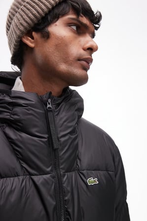 Lacoste Relaxed Fit Down Fill Jacket Kaz tüyü Dolgu Sabit Kapüşonlu Siyah Mont