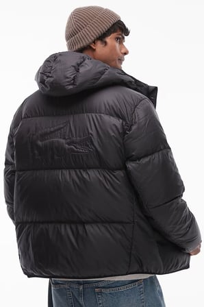 Lacoste Relaxed Fit Down Fill Jacket Kaz tüyü Dolgu Sabit Kapüşonlu Siyah Mont