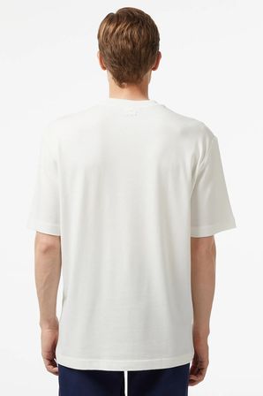 Lacoste Men's Loose Fit Tshirt Pamuklu Geniş Kalıp Reflektörlü Bisiklet Yaka Baskılı Erkek Tişört Krem