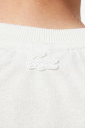 Lacoste Men's Loose Fit Tshirt Pamuklu Geniş Kalıp Reflektörlü Bisiklet Yaka Baskılı Erkek Tişört Krem