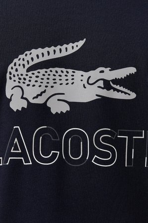 Lacoste Men's Loose Fit Navy Tshirt Pamuklu Geniş Kalıp Reflektörlü Bisiklet Yaka Baskılı Erkek Tişört Lacivert