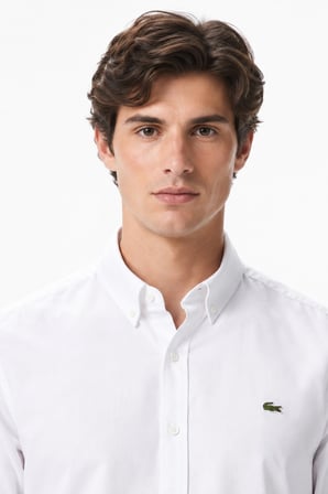 Lacoste Mens Slim Fit White Shirt Dar Kesim Pamuklu Erkek Gömlek Beyaz