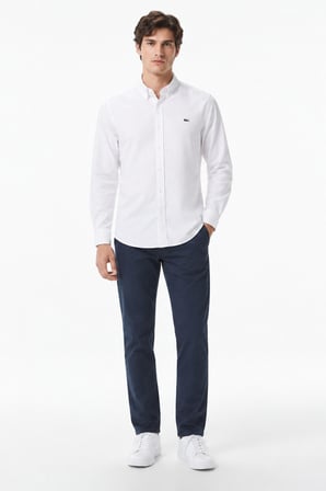 Lacoste Mens Slim Fit White Shirt Dar Kesim Pamuklu Erkek Gömlek Beyaz