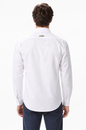 Lacoste Mens Slim Fit White Shirt Dar Kesim Pamuklu Erkek Gömlek Beyaz