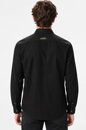 Lacoste Mens Slim Fit Black Shirt Dar Kesim Pamuklu Erkek Gömlek Siyah