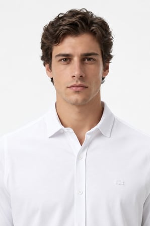 Lacoste Mens Slim Fit White Cotton Shirt Dar Kesim Pamuklu Erkek Gömlek Beyaz