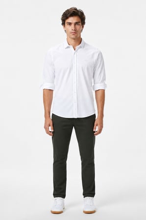 Lacoste Mens Slim Fit White Cotton Shirt Dar Kesim Pamuklu Erkek Gömlek Beyaz
