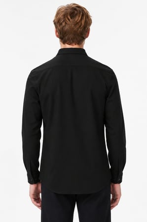 Lacoste Mens Slim Fit Black Cotton Shirt Dar Kesim Pamuklu Erkek Gömlek Siyah