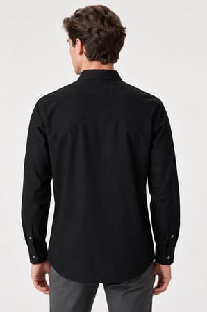 Lacoste Mens Slim Fit Black Shirt Dar Kesim Pamuklu Erkek Gömlek Siyah