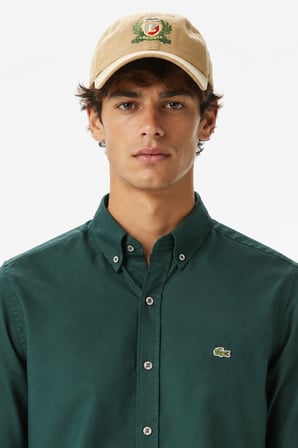 Lacoste Mens Slim Fit Green Shirt Dar Kesim Pamuklu Erkek Gömlek Yeşil