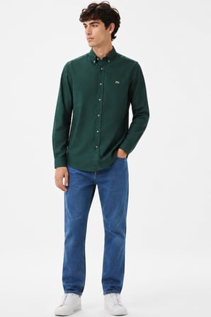 Lacoste Mens Slim Fit Green Shirt Dar Kesim Pamuklu Erkek Gömlek Yeşil