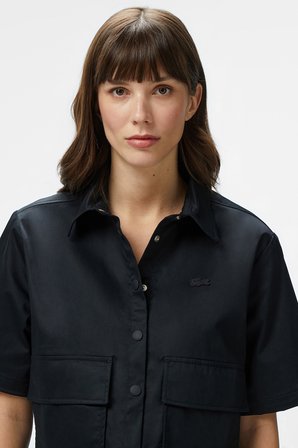 Lacoste Womens Regular Fit Black Shirt Standart Kesim Yarım Kollu Çıtçıt Düğmeli Kadın Gömlek Siyah