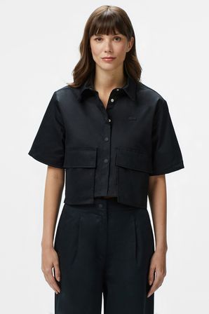 Lacoste Womens Regular Fit Black Shirt Standart Kesim Yarım Kollu Çıtçıt Düğmeli Kadın Gömlek Siyah