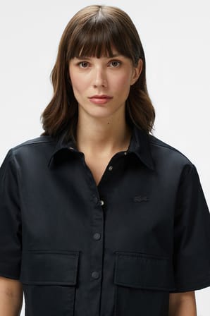 Lacoste Womens Regular Fit Black Shirt Standart Kesim Yarım Kollu Çıtçıt Düğmeli Kadın Gömlek Siyah