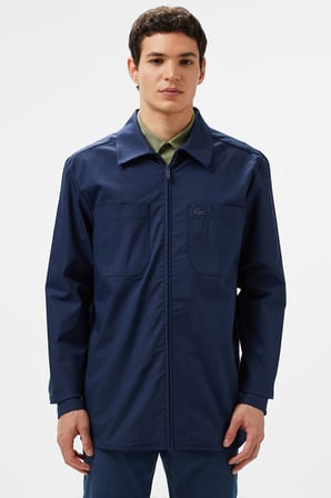 Lacoste Men's Regular Fit Full Zip Shirt Tam Fermuar Organik Pamuk Erkek Gömlek Lacivert