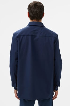 Lacoste Men's Regular Fit Full Zip Shirt Tam Fermuar Organik Pamuk Erkek Gömlek Lacivert