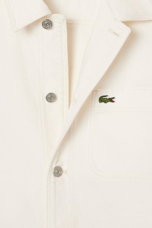 Lacoste Men's Oversized Fit Cream Shirt Bol Kesim Erkek Denim Gömlek Krem