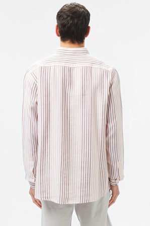 Lacoste Men's Regular Fit  Button-Down Collar Linen Shirt Erkek Düğmeli Yaka Keten Gömlek Kahverengi