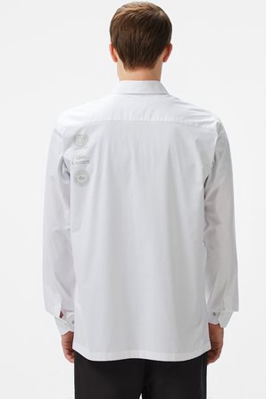 Lacoste Mens Regular Fit White Shirt Standart Kesim Çıtçıt Düğmeli Fermuar Cepli Erkek Gömlek Beyaz