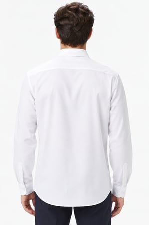 Lacoste Mens Slim Fit White Cotton Shirt Dar Kesim Organik Pamuk Erkek Gömlek Beyaz