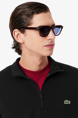 Lacoste Zip-Up Fleece Sweatshirt Black Fermuarlı Dik Yaka Pamuklu Erkek Sweatshirt Siyah