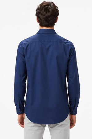 Lacoste Mens Slim Fit Navy Cotton Shirt Dar Kesim Erkek Gömlek Lacivert