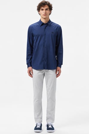 Lacoste Mens Slim Fit Navy Cotton Shirt Dar Kesim Erkek Gömlek Lacivert