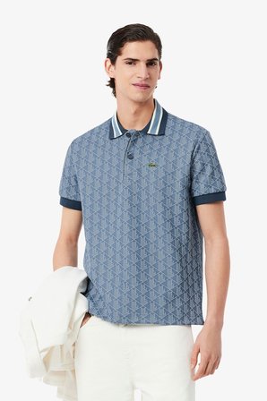 Lacoste Classic Fit Monogram Polo T-shirt Erkek Polo Yaka Tişört Mavi
