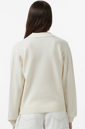 Lacoste Women's Classic Fit Polo Collar Cream Sweater Kadın Polo Yaka Clasic Fit Yün Kaşmir Kazak Krem