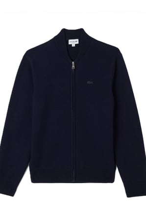 Lacoste Erkek Classic Fit Fermuarlı Kolej Yaka Pamuklu Yünlü Kalın Hırka Lacivert