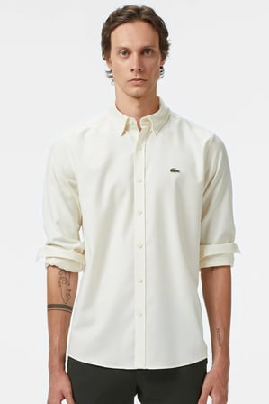 Lacoste Mens Regular Fit Cream Shirt Standart Kesim Erkek Gömlek Krem