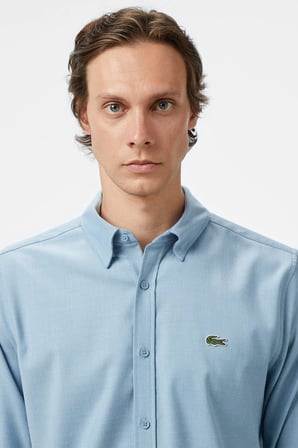 Lacoste Men's Regular Fit Erkek Düğmeli Gömlek Yaka Mavi Gömlek