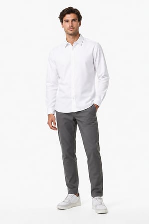 Lacoste Mens Slim Fit White Cotton Shirt Dar Kesim Pamuklu Erkek Gömlek Beyaz