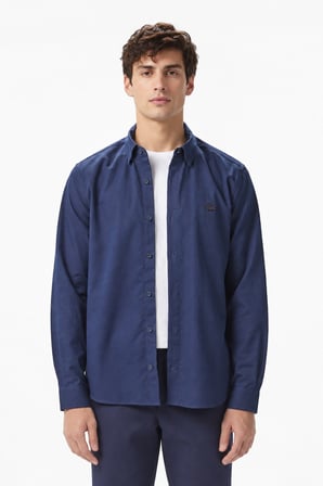 Lacoste Mens Slim Fit Navy Cotton Shirt Dar Kesim Pamuklu Erkek Gömlek Lacivert