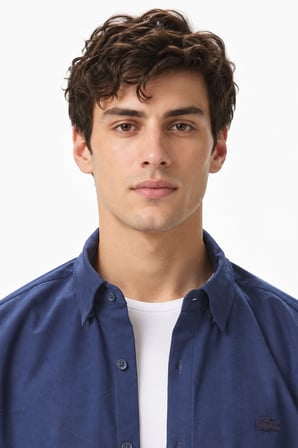 Lacoste Mens Slim Fit Navy Cotton Shirt Dar Kesim Pamuklu Erkek Gömlek Lacivert