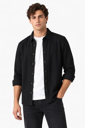 Lacoste Men's Regular Fit Button-Down Cotton Shirt Erkek Çıt Çıt Yaka Gömlek Siyah