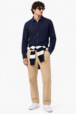 Lacoste Men's Regular Fit Button-Down Cotton Shirt Erkek Çıt Çıt Yaka Gömlek Lacivert