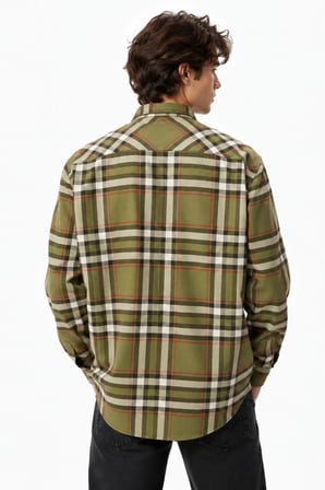 Lacoste Men's Relaxed Fit Button-Down Linen Shirt  Rahat Kesim Pamuklu Kareli Erkek Çıt Çıt Düğmeli Gömlek Yeşil