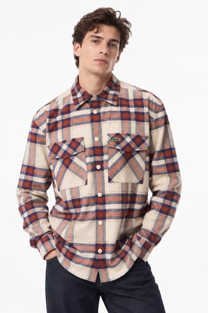 Lacoste Men's Relaxed Fit Button-Down Linen Shirt  Rahat Kesim Pamuklu Kareli Erkek Çıt Çıt Düğmeli Gömlek Turuncu-Krem