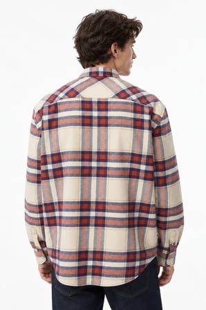 Lacoste Men's Relaxed Fit Button-Down Linen Shirt  Rahat Kesim Pamuklu Kareli Erkek Çıt Çıt Düğmeli Gömlek Turuncu-Krem