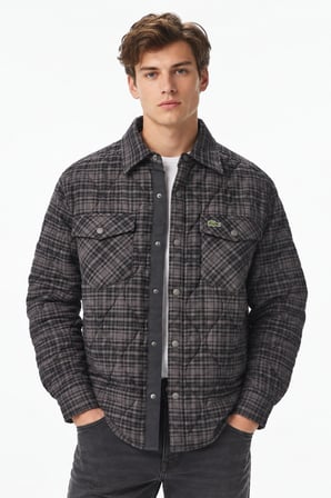 Lacoste Men's Relaxed Fit Button-Down Linen Shirt  Rahat Kesim Çıt Çıt Düğmeli Kareli Erkek Dış Gömlek Siyah