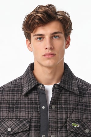 Lacoste Men's Relaxed Fit Button-Down Linen Shirt  Rahat Kesim Çıt Çıt Düğmeli Kareli Erkek Dış Gömlek Siyah