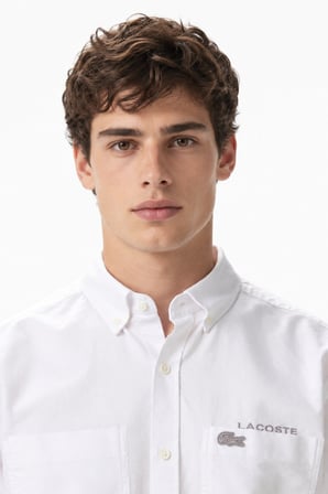 Lacoste Men's Regular Fit White Shirt Standart Kesim Düğmeli Yaka Pamuklu Erkek Gömlek Beyaz