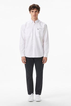 Lacoste Men's Regular Fit White Shirt Standart Kesim Düğmeli Yaka Pamuklu Erkek Gömlek Beyaz
