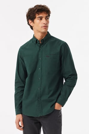 Lacoste Men's Regular Fit Button-Down Collar Linen Shirt Yellow Erkek Düğmeli Yaka Pamuklu Gömlek Yeşil