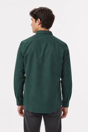 Lacoste Men's Regular Fit Button-Down Collar Linen Shirt Yellow Erkek Düğmeli Yaka Pamuklu Gömlek Yeşil