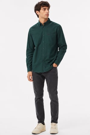 Lacoste Men's Regular Fit Button-Down Collar Linen Shirt Yellow Erkek Düğmeli Yaka Pamuklu Gömlek Yeşil